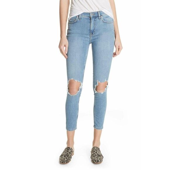 Free People High Rise Distressed Skinny Ankle Jeans 28 or 6 NEW - Picture 2 of 7